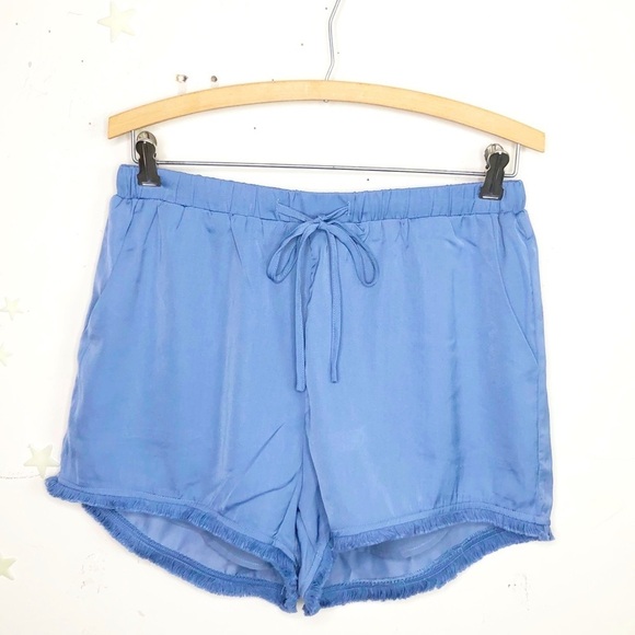 Heartloom  blue silky satin fringe lounge shorts - Picture 1 of 9